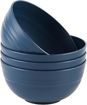 Unbreakable Cereal Bowls Set of 4, 24 oz Reusable Wheat Straw Bowl Sets, Dishwasher & Microwave Safe, Lightweight Kitchen Bowls for Soup, Dessert, Pasta, Salad, Rice, BPA Free Dark Blue