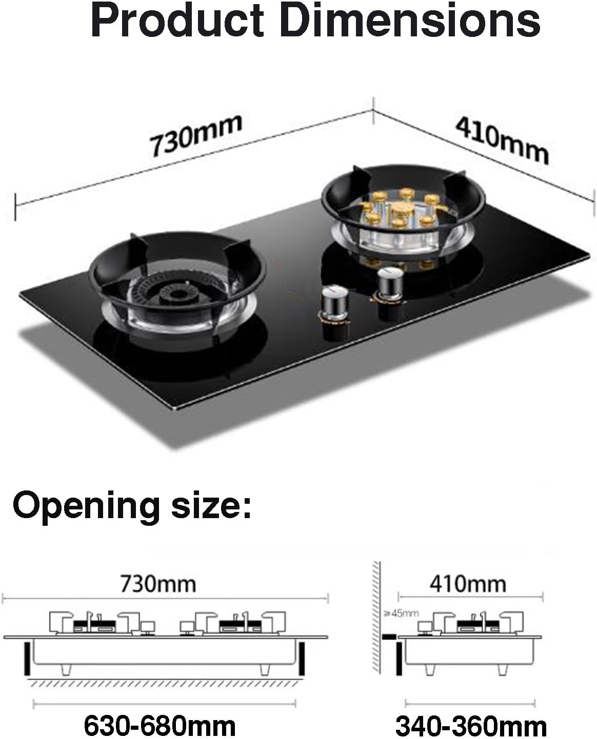 Portable 2 Burner Gas Stove,5.2KW 9-cavity High-Power Cooktop,Removable Head Easy Cleaning,with Flame Failure Protection,Tabletop/Built-in Dual-Use(LPG)