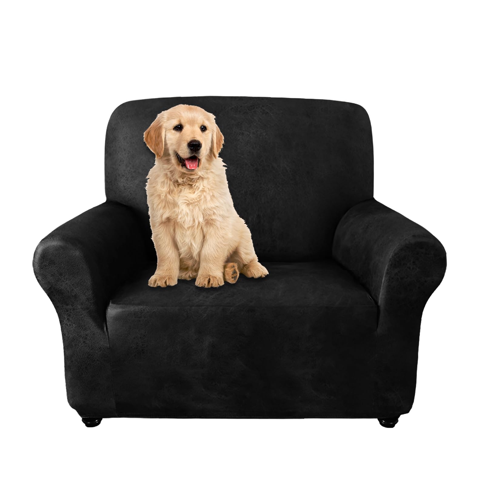molasofa Single Sofa Cover for Home Décor,Super Soft Armchair Cover Leather-Like Spandex Slipcovers for Chairs,Washable Non-Pilling Non-Slip 1-Piece Chair Slipcovers(Chair, Black)