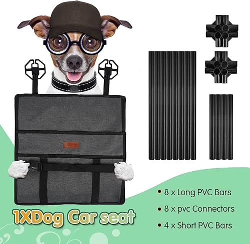 Miniatura 3 de SWIHELP Asiento de coche para perro, asiento elevador portátil para mascotas con correa de seguridad con clip y marco estable, anticolapso, perfecto