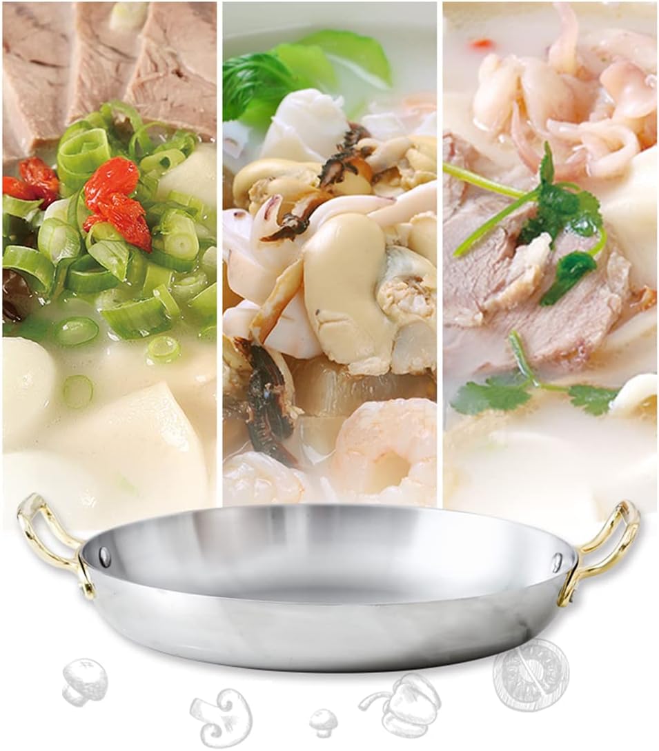 Spanish Paella Pan, 4 Sizes Stainless Steel Seafood Paella Pot Nonstick Paella Cookware, Skillet with Dual Riveted Handles for Homes Or Restaurants, Silver,24Cm-24cm