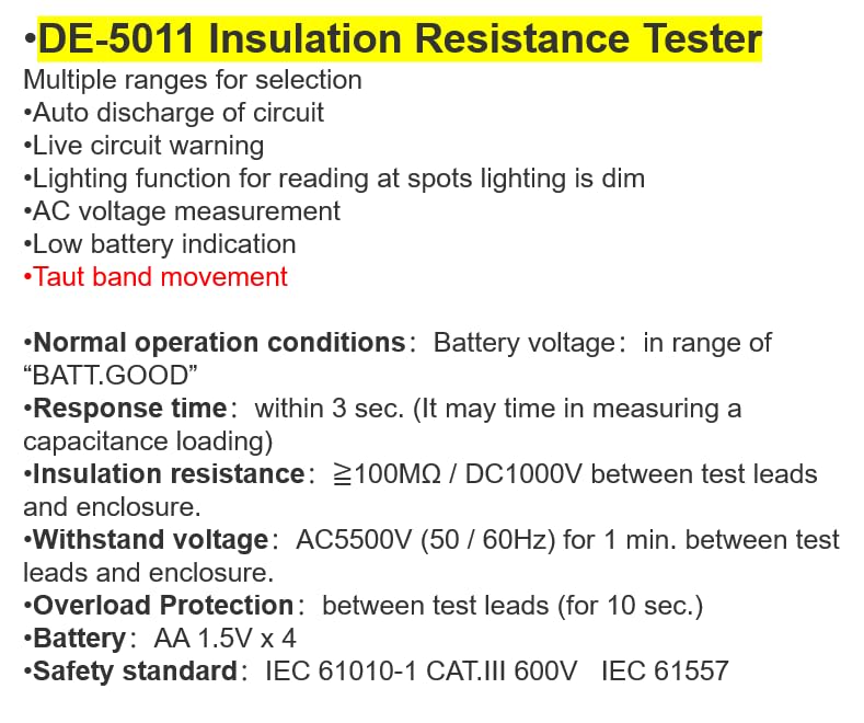 Taiwan Quality DER EE DE-5011 Insulation Resistance Tester high Accuracy Ohm Tester Digital Multimeter Megometro Insulation Earth High Voltage Resistance Meter Tester Megohmmeter
