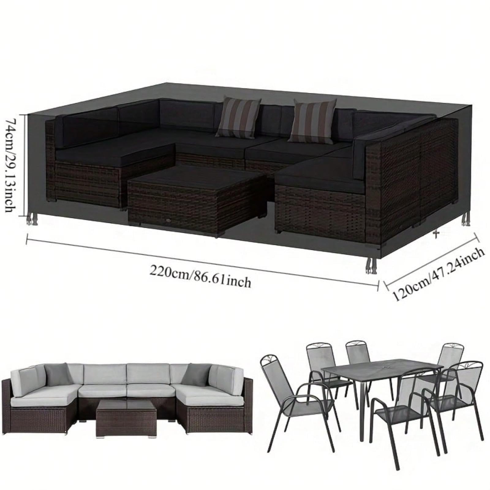 Copertura impermeabile extra large per mobili da giardino, tessuto Oxford 420D, 213 x 103 x 74 cm, set di protezione per tavolo e tavolo da giardino in rattan