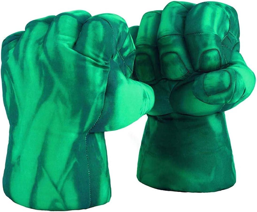 Superhero Boxing Gloves Smash Hands Fists Incredible Superheros Soft Plush Toys Cosplay Superhero Costume Gloves, Birthday Gifts for Kids, Teens, Girls Boys. (1 Pair, Green)