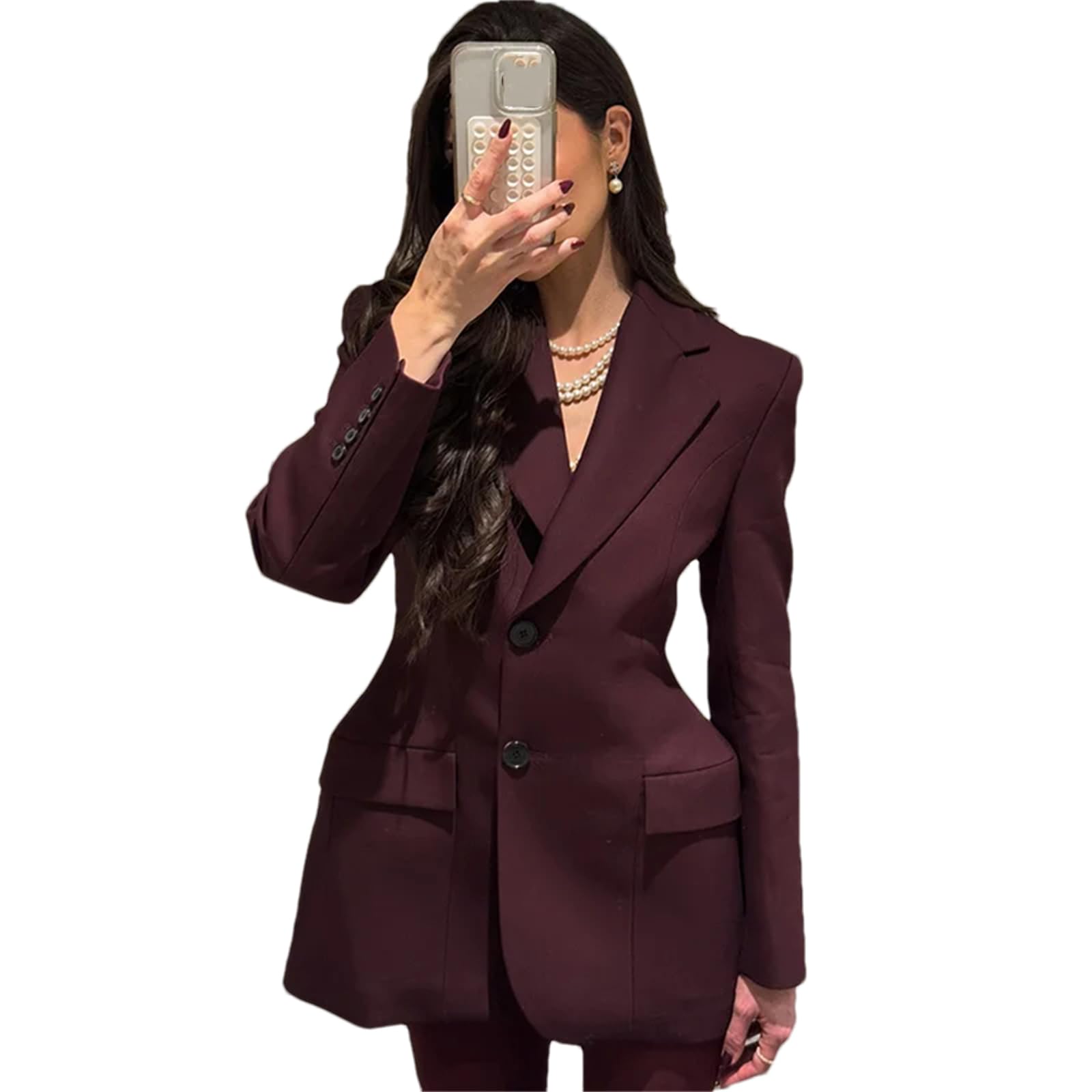 Women Slim Blazer Casual Lapel Single Breasted Long Sleeved Padded Shoulder Suit Jackets