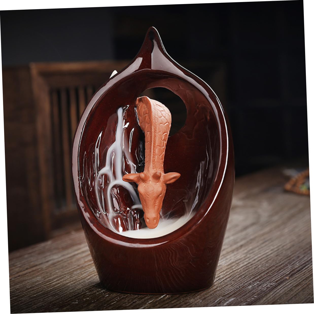 TOYANDONA Bruciatore di Incenso Ceramico Marrone Design Giraffa per Aromaterapia e Rilassamento, per Camera da Letto e Soggiorno Stile Creativo Retrò