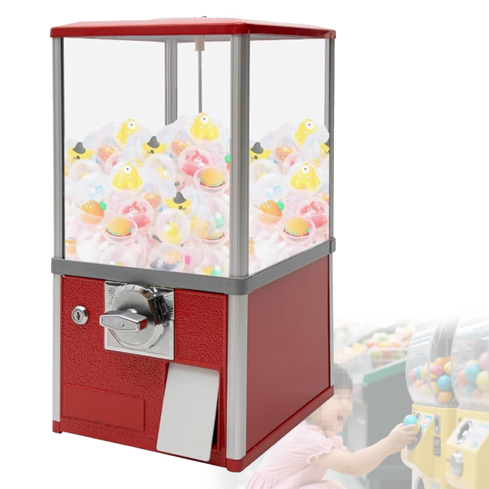 Distributeur Automatique De Capsules Grand Format, Tirelire à PièCes, avec MéCanisme De Verrouillage SéCurisé, Contenant 100 Billes Gashapon, pour La Maison Red