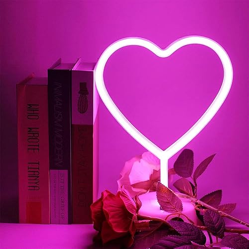 Miniatura 5 de Paquete de 1 letrero de neón de corazón rosa y rojo con forma de corazón, luz de neón LED, funciona con pilas o USB, luces de decoración de mesa