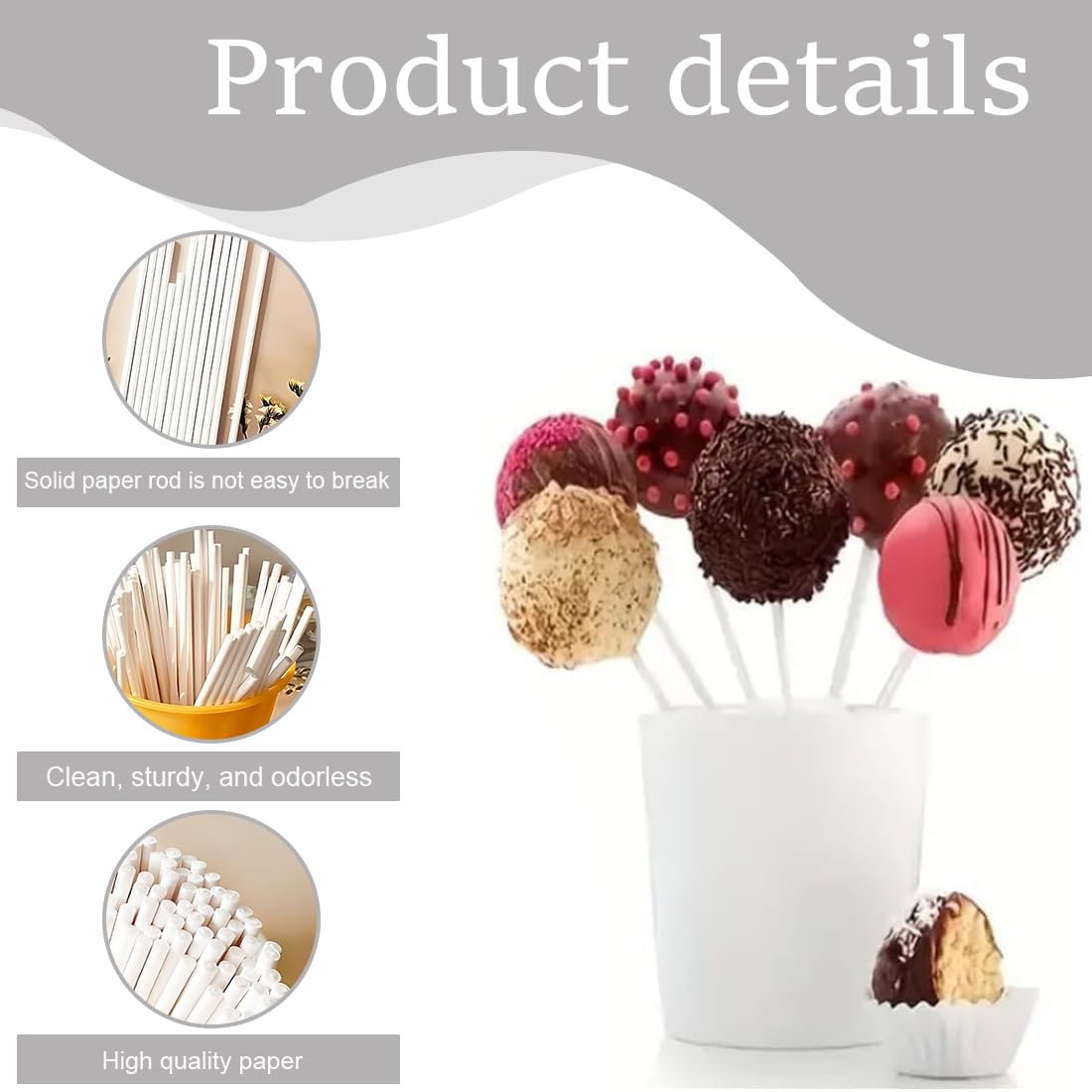 Bâtonnets Cake Pop en papier solide 10 cm blanc, support pour sucettes, chocolat, bonbons