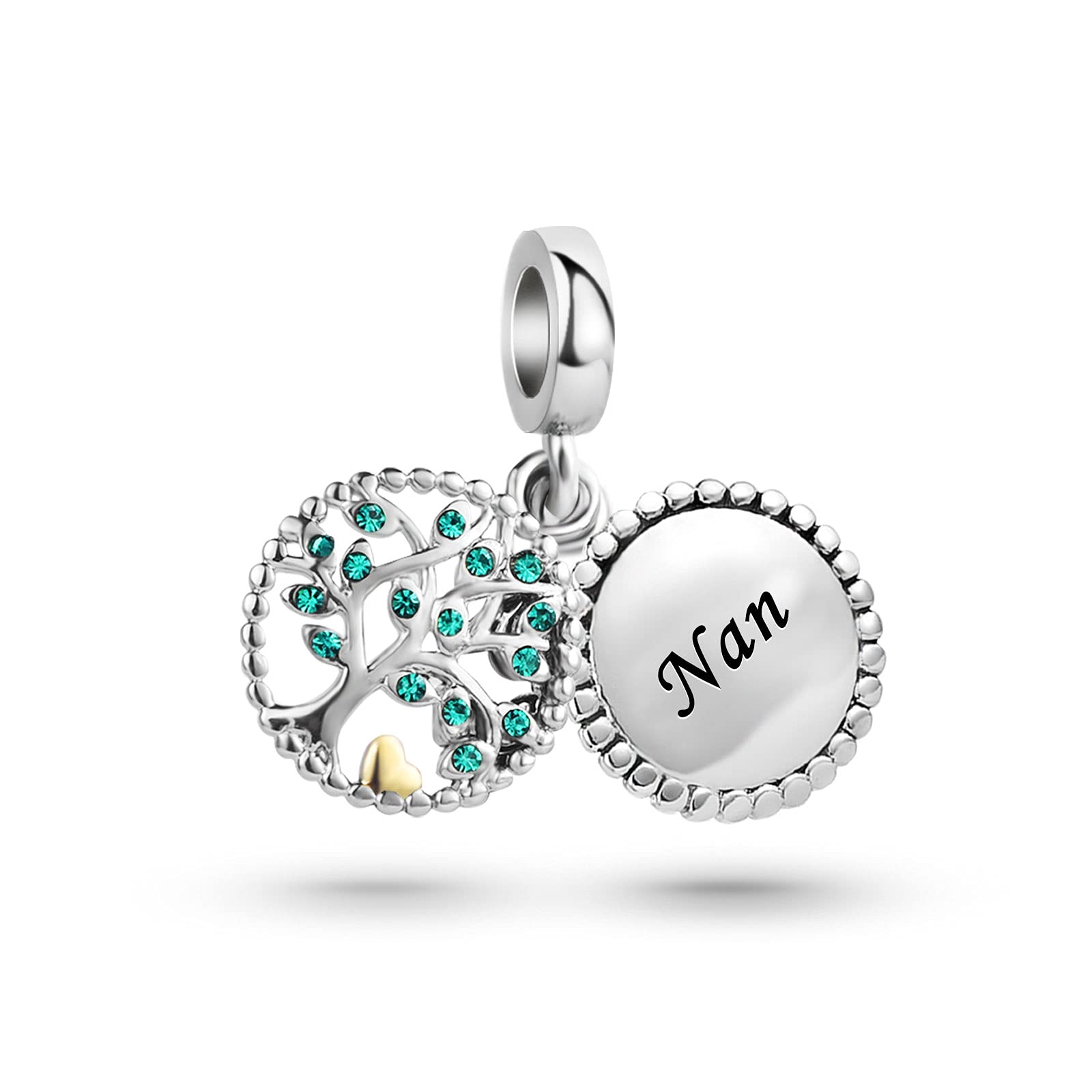 MiniJewelryFamily Tree of Life Dangle Charm for Bracelets Necklaces Pendants Gift for Women Birthay Daughter Grandma Mom Sister Wife Green Crystal