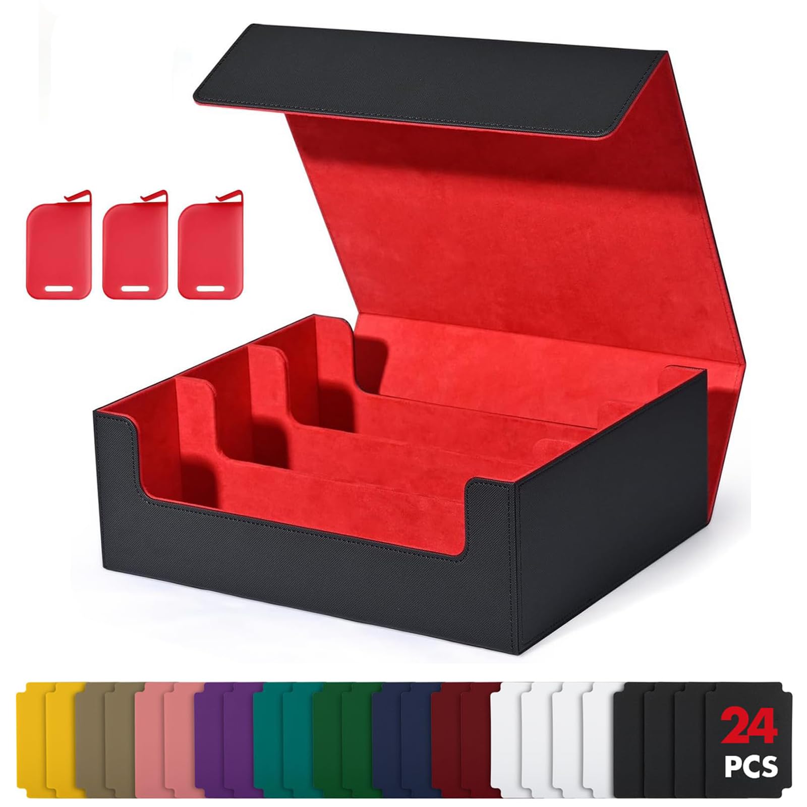 YOZOTI Card Deck Case for Trading Cards 1800+, Leather Magnetic Closure Commander Storage Box Magic Card Protectors Fit for YuGiOh, MTG and Sport Cards… - 1800+ - Black&Red