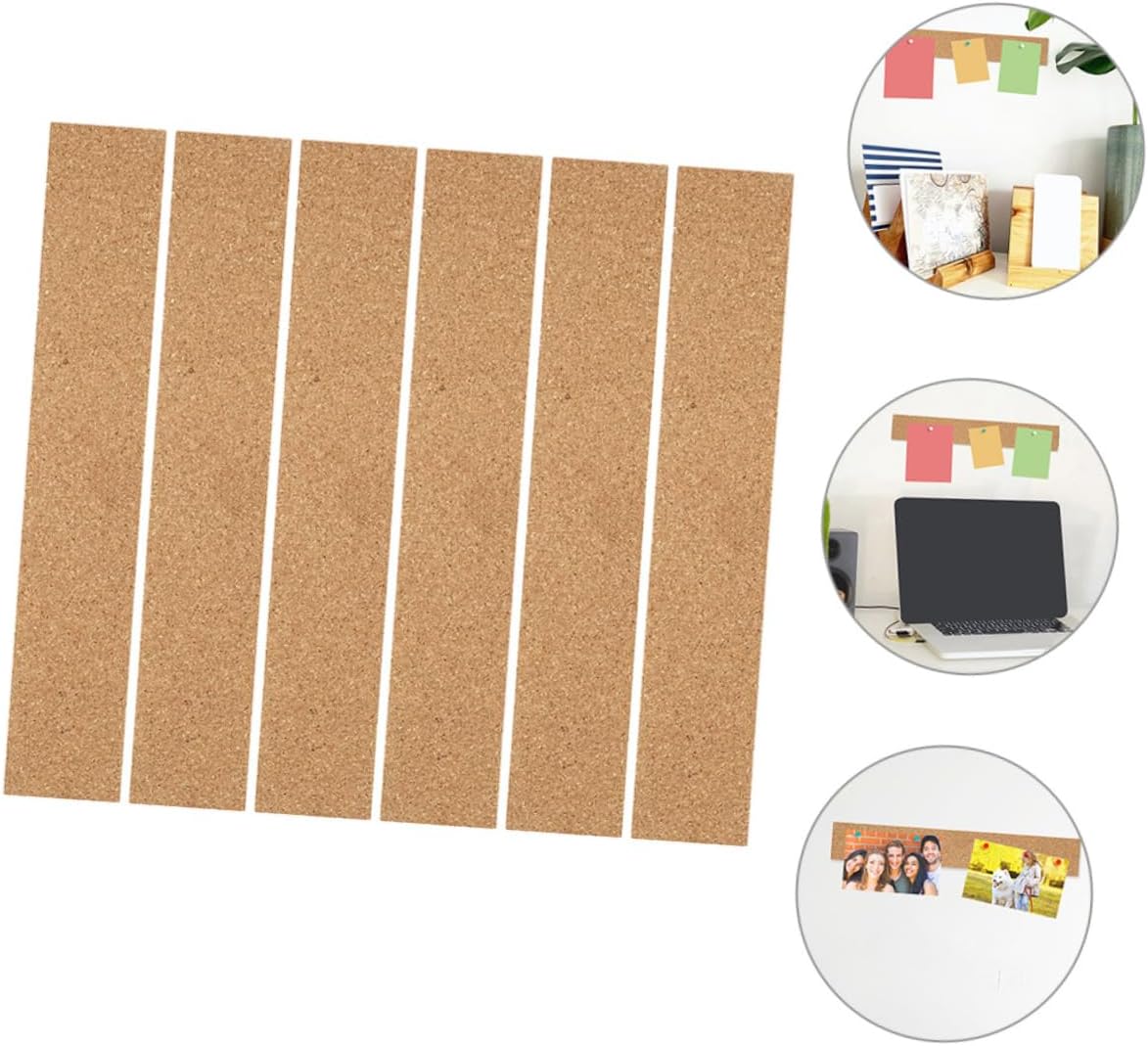 6pcs Cork Bark Bulletin Board Strips Cork Board for Wall Office Memo Strip