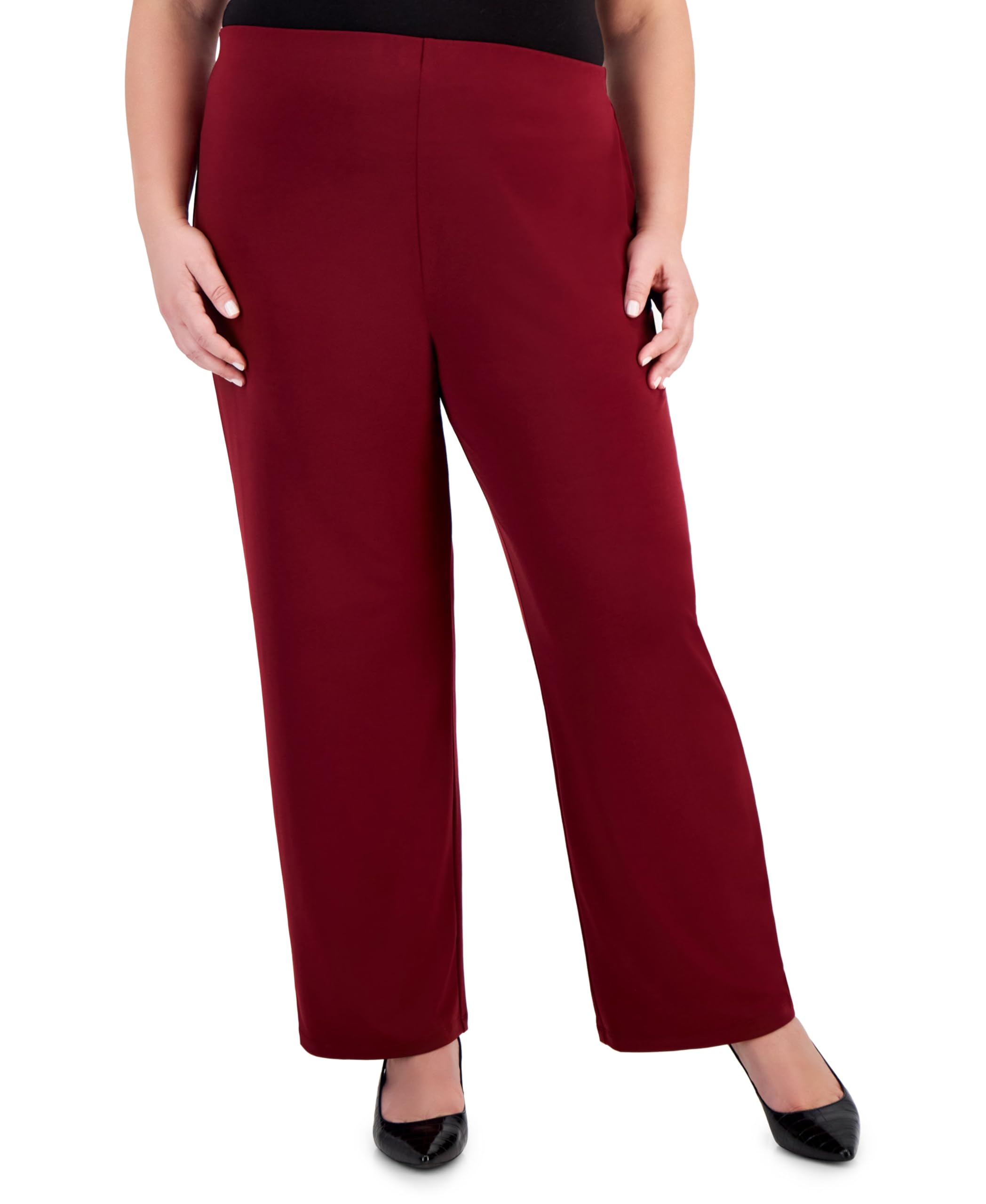 Plus and Petite Plus Size Wide-Leg Pull-On Pants Dark Rust 2X