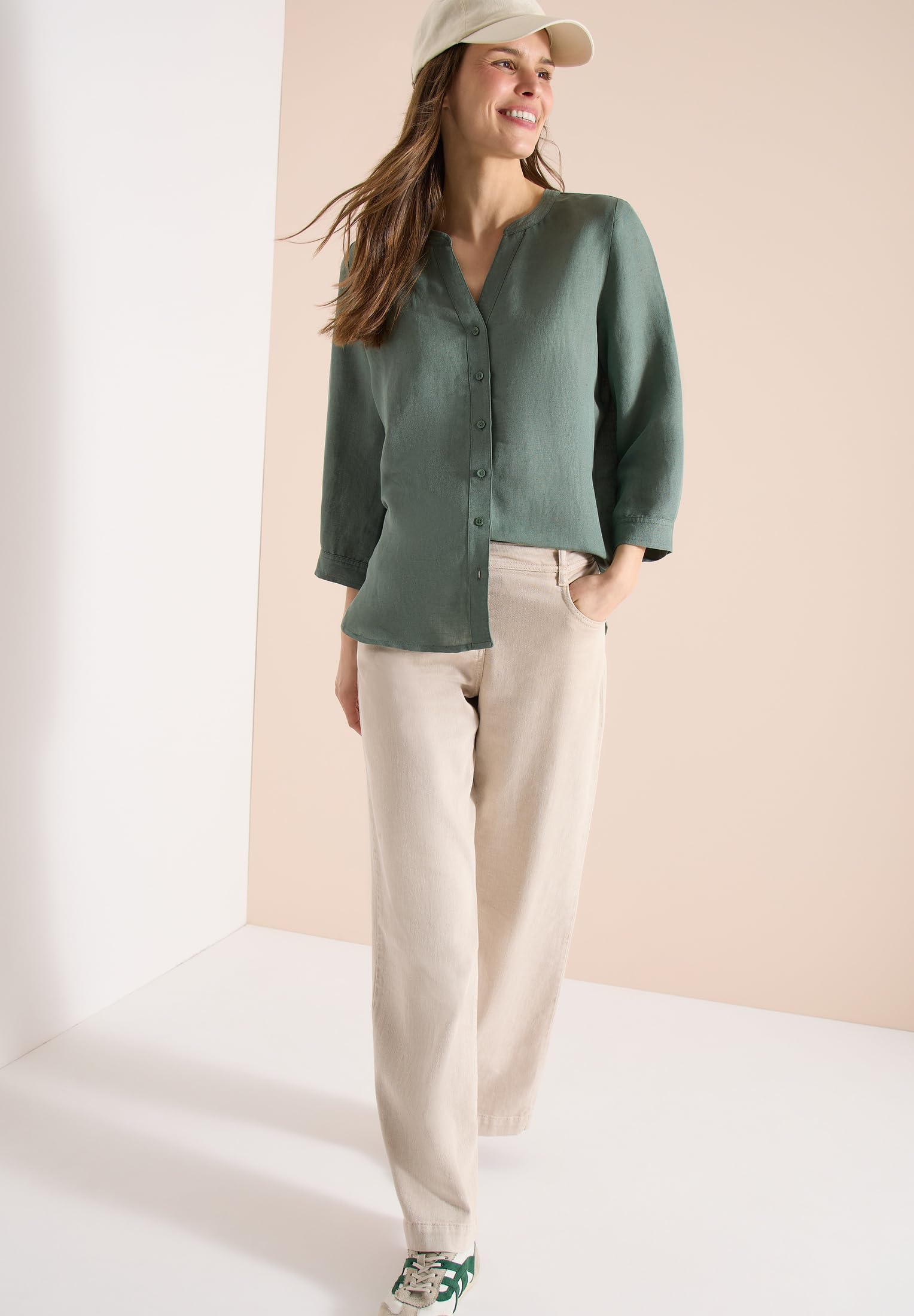 Cecil Bluse mit Split Neck aus Leinenmix