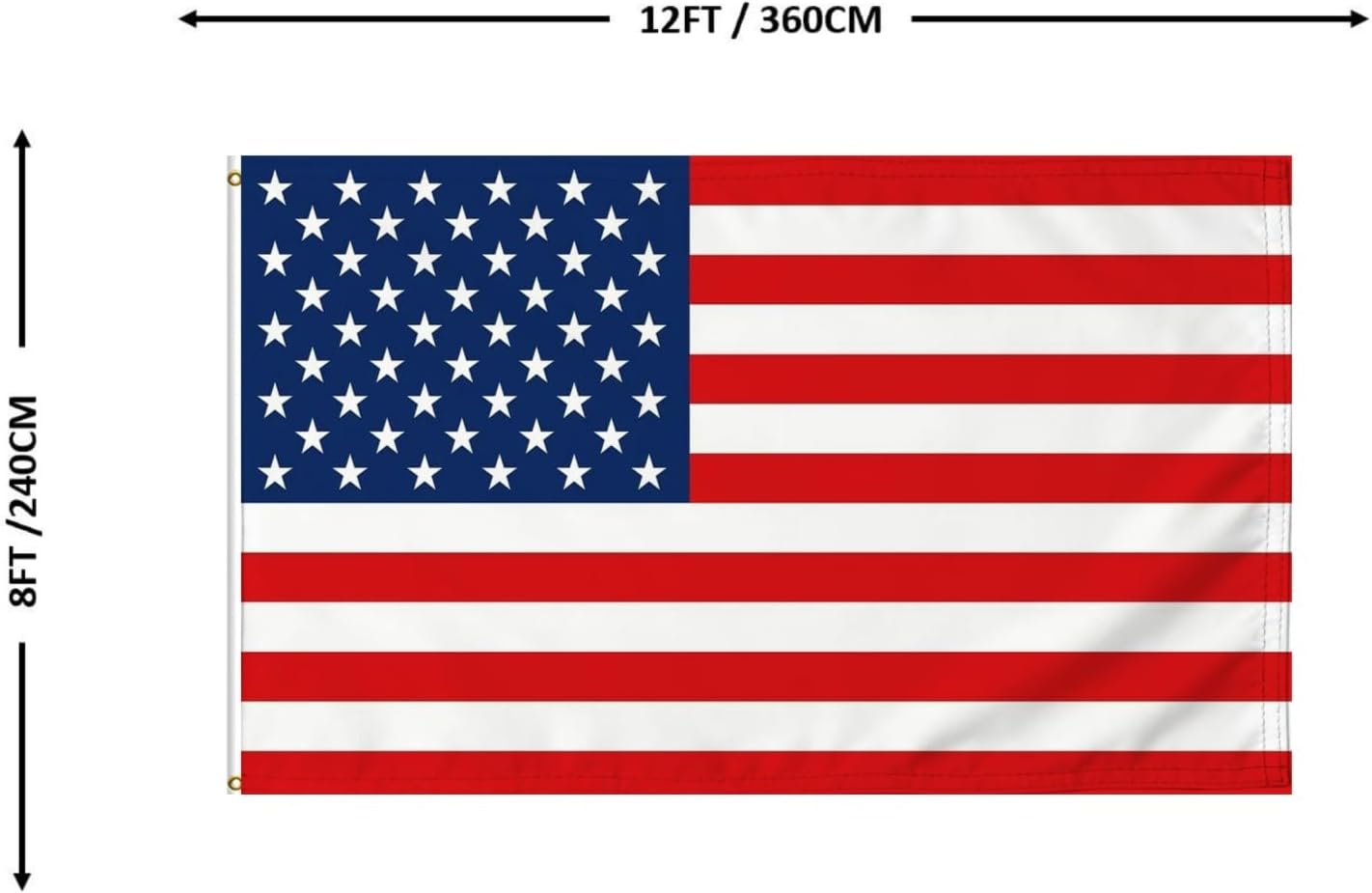 Heavy Duty Double Sided Large American Flag 8X12FT 3ply, USA Flags,UV Resistant,Double Stitched,Brass Grommets and Strong Header,Outdoor and Indoor Decro Banner. (USA 3ply, 8X12)