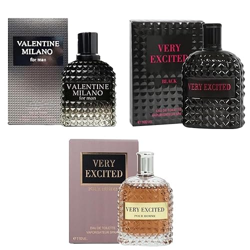Valentine Milano and Very Excited and Very Excited and Very Excited Black Cologne for Men Eau De Parfum y Eau De Toilet 3.4oz Fl Oz3.4 fl oz cada