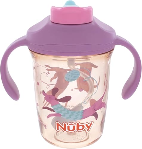 Nuby Taza multifunción 2 en 1 para niños pequeños con popote con peso de 360 y boquilla dura, 8 onzas, asas de fácil agarre y parte superior