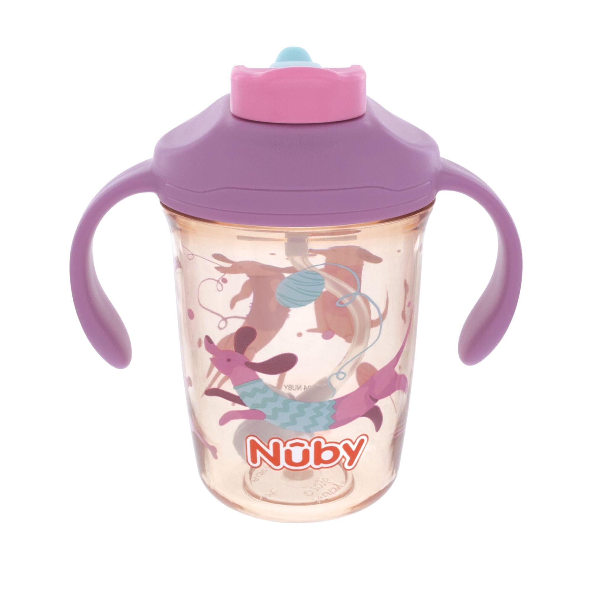 Nuby Multi-Function 2-in-1 Toddler Cup with 360° Weighted Straw and Hard Spout - 8 oz - Easy Grip Handles and Flip-It Top - 4+ Months - Dachshunds