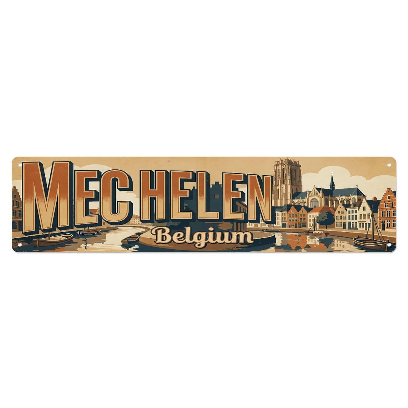 Vintage Travel Belgium Mechelen Metal Tin Sign