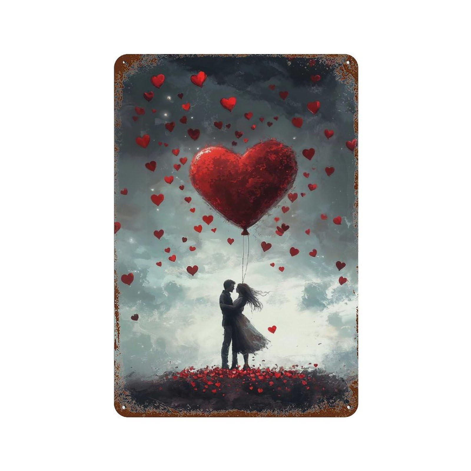 Couple And Heart Balloon Rusty Metal Tin Sign 11.8"x7.9", Vintage Wall Decor for Garage, Pub Or Kitchen