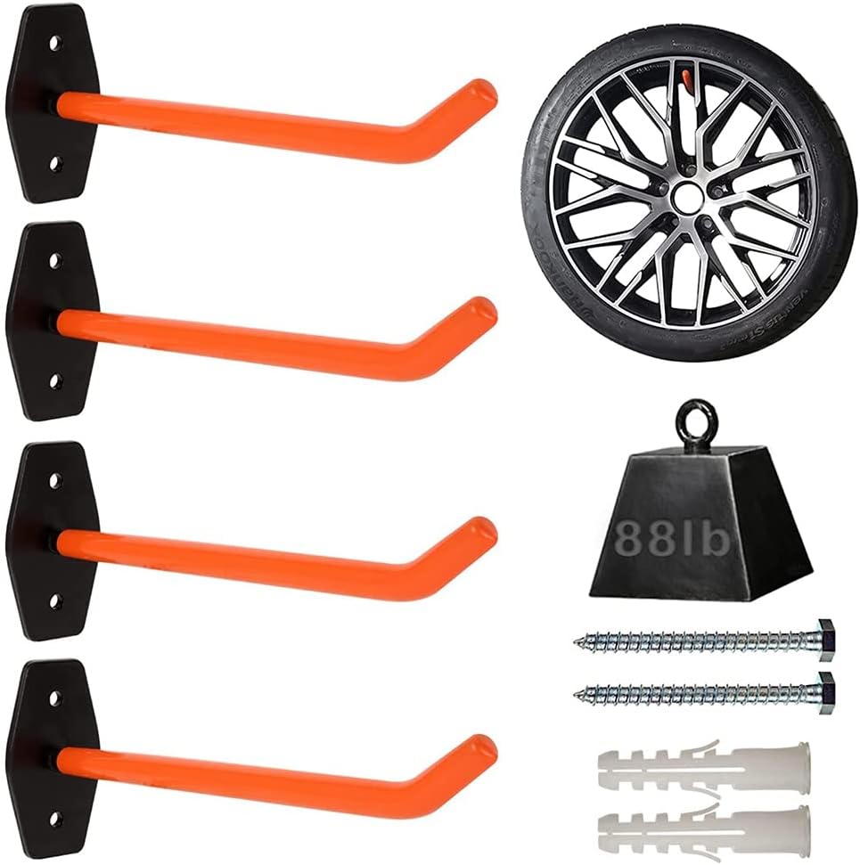 4 PCS Garage Hooks Heavy Duty Wall Mount,Tire Storage System with Anti- Coating, Heavy Tools for Bikes,Tools
