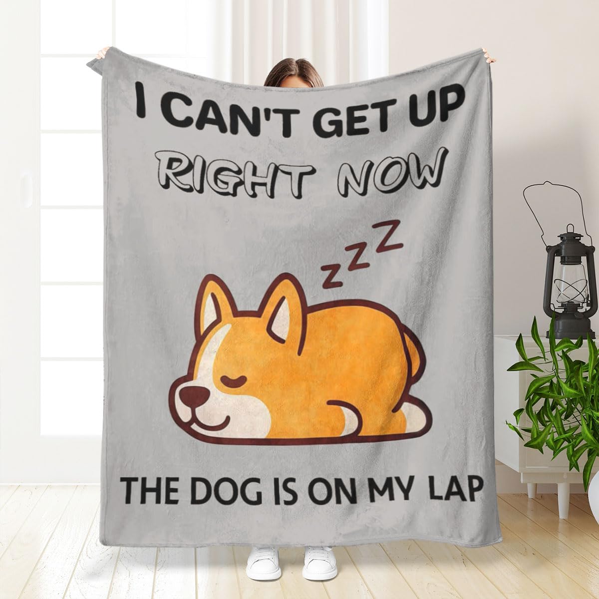 Cecombine Women's Grey Dog Gifts For Dog Lovers, Funny Flannel Blanket, I Can’t Get Up Right Now, The Dog Is On My Lap, Funny Office Blanket Gift For Boys Girls, Blanket Gift For Birthday Mothers Day(150X130cm)