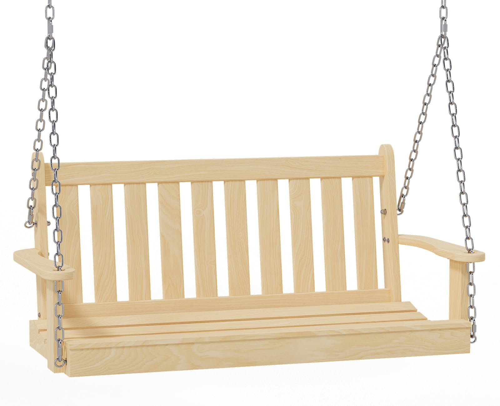 Shintenchi 4FT Hanging Wooden Porch Swing with Chains, 2-Seater Upgraded Heavy Duty 500 LBS Swing Bench for Outdoor Patio Garden and Backyard, Natural