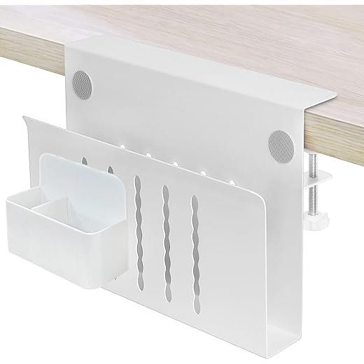 Desk Side Storage, Side Desk Laptop Holder with Anti-Scratch Pad & Magnetic Pen Holder, No Drill Under Table Laptop Mount Fits Flat Edge 0.3" to 2.3"