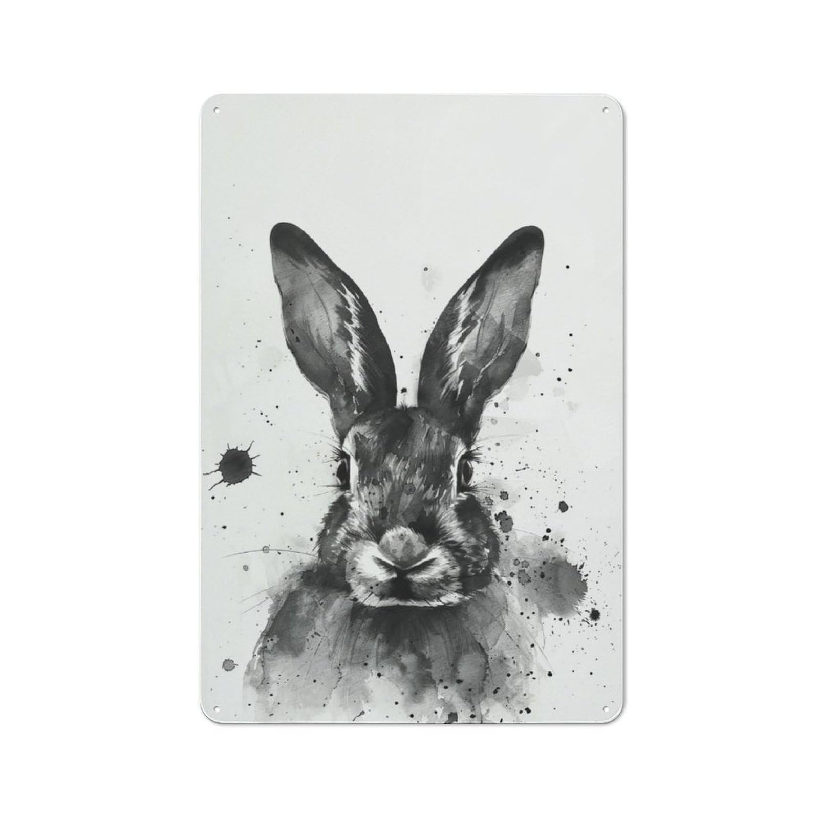 Junmoney Rabbit Watercolor Tin Sign 30X20cm With For Pub Or Café, Rustic Decor, For Kitchen, Dining Room And Home Bar Wall Decor