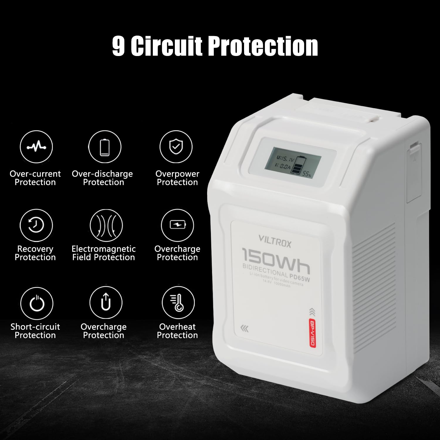 VILTROX 150W V Mount Battery, 14.8V 10050mAh V Lock V-Mount Battery, Support 65W PD Fast Charging With D-TAP BP USB-C USB-A Plugs OLED Display For Cameras, Camcorders, Monitors And Smartphone