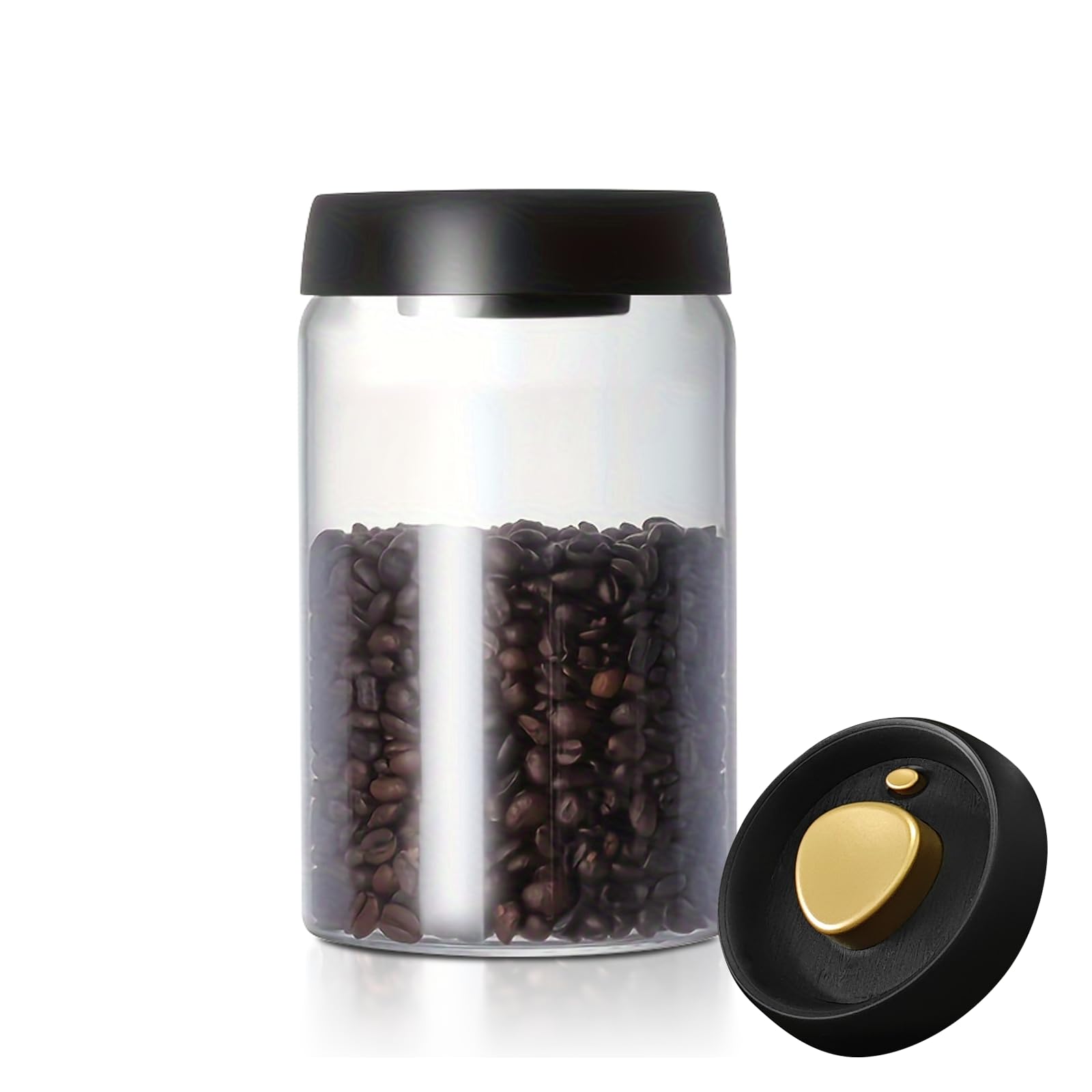 Coffee Bean Storage Container, Vacuum Glass Jar with Airtight Lid,Borosilicate Glass Coffee Canister Container for Coffee Beans & Grounds,Loose Leaf Tea,Candy,Sugar,Nuts,Spices-40floz/1200ml