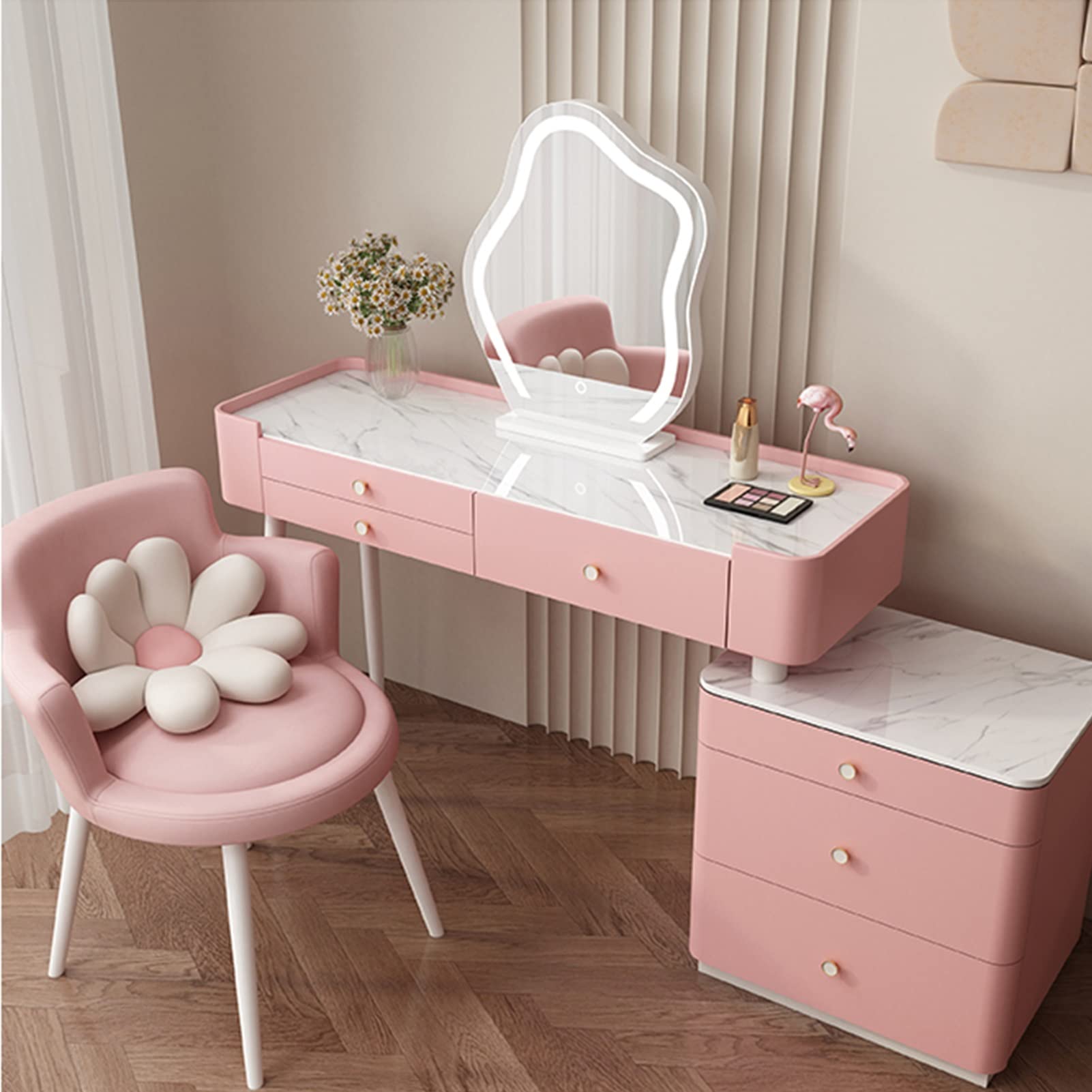 Tavolo Da Toeletta Per Bambine Rosa Con Specchio Girevole 360° - Cassetto E 7 Accessori Per Trucco, Legno - Foto 13