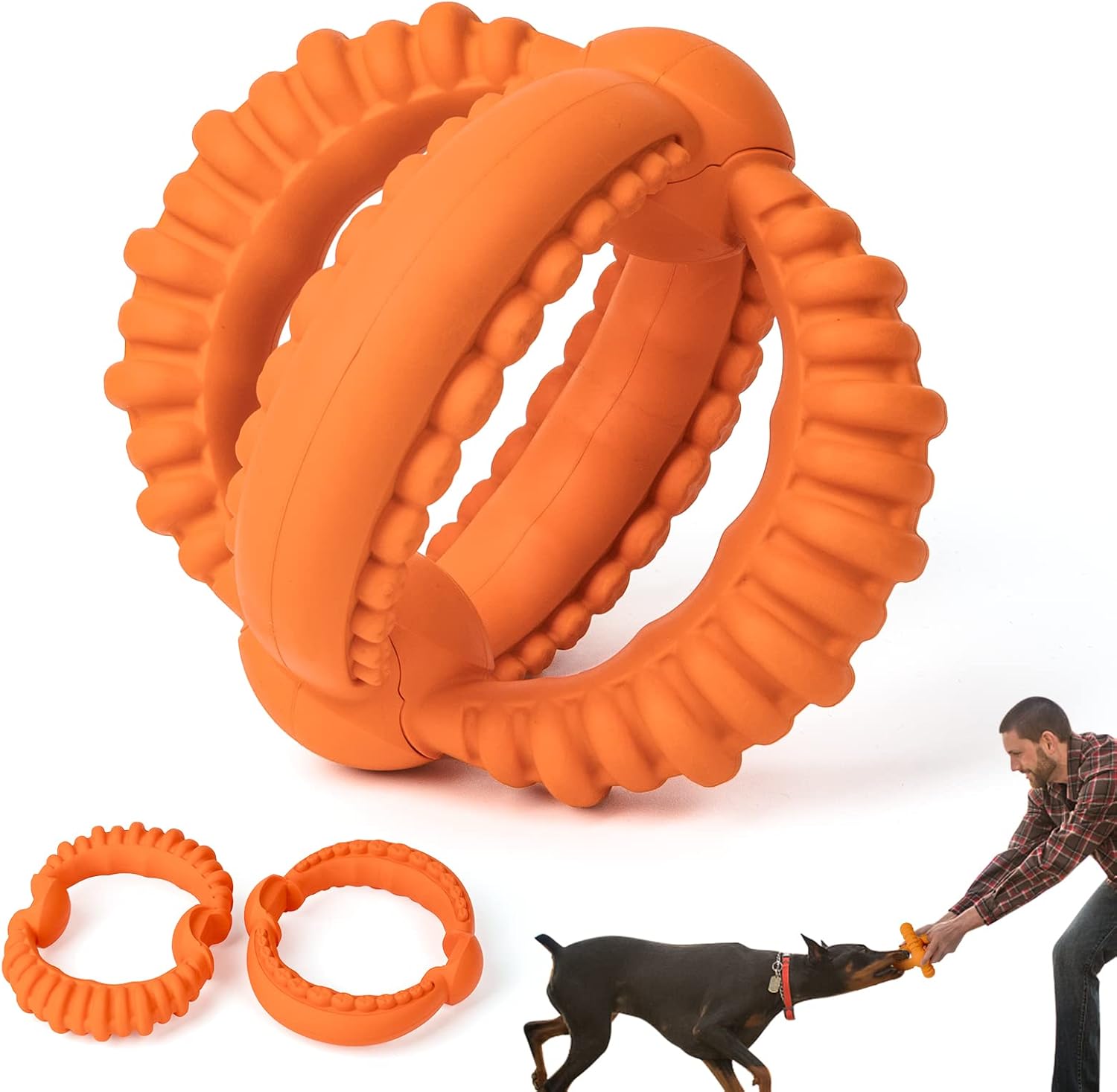 IFurffy Interactive Dog Toys, Dog Chew Toys with 2 Rings for Aggressive