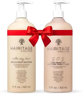 Hairitage Gentle Daily Moisture Shampoo and Conditioner Set - Split End + Bond Strengthening for Dry, Damaged Hair with Jojoba Oil - Anti-Frizz and Color Safe - Cherry + Amber Scent (21oz. 2-pack)