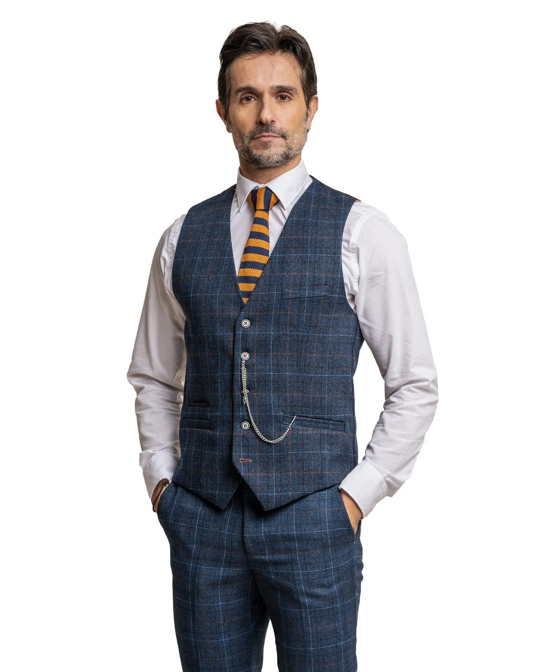 SIRRI Abito da Uomo in Tweed a Quadri con Finestra, da Matrimonio, Aderente, Abbinato, Blu, Venduto separatamente