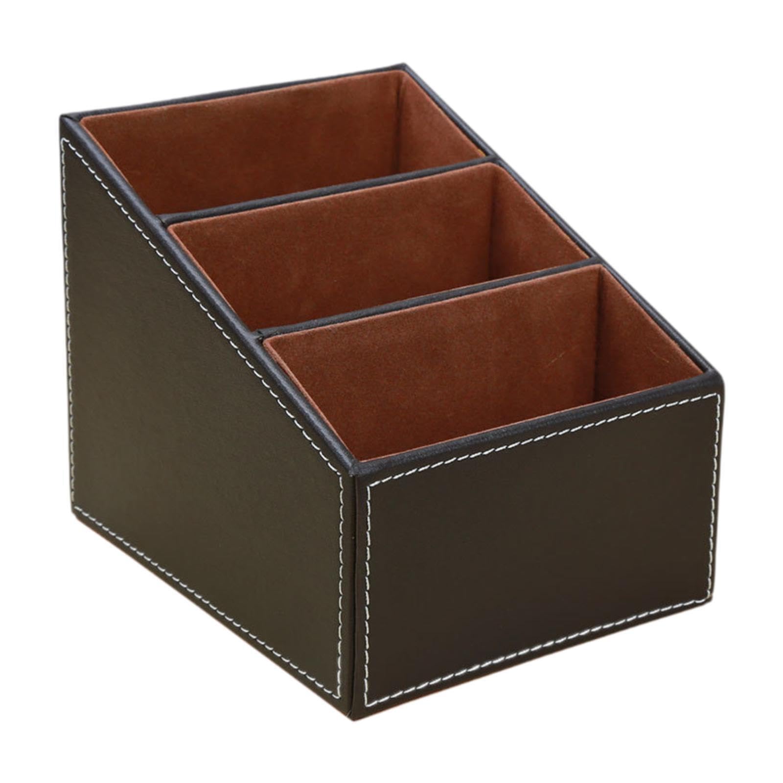 Twisaxc Coffee Desktop Organizer With Remote Control Holder Desktop Storage Organizer Crafted Premium Pu Leather Offering Elegant Solutions Home Office Bedroom Desk, 13X16.1x13.2cm