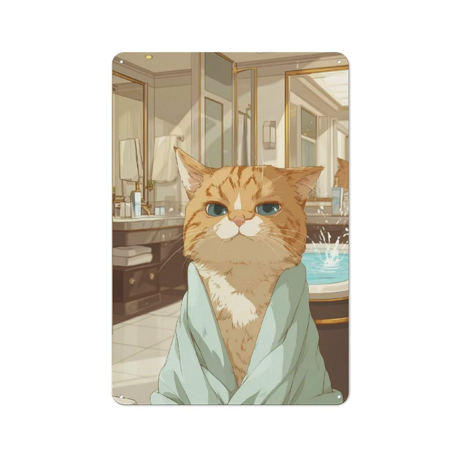 Junmoney Style-20 Vintage Tin Sign With Grumpy Cat In Bathroom Towel Design 30X20cm, Vintage Cafe Wall Decor For Coffee Bar, Kitchen, Bistro Or Tea Corner