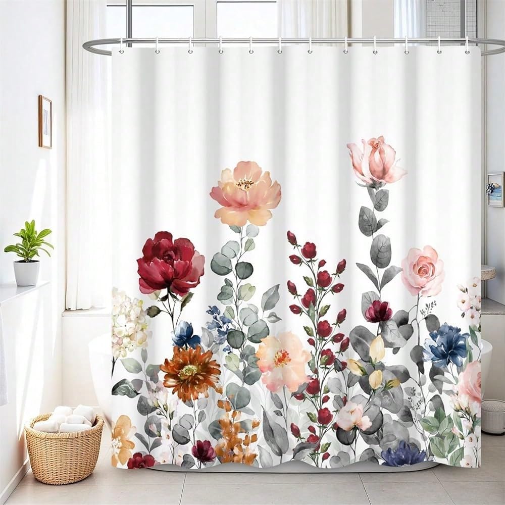 GLKSDLPO Colorful Floral Shower Curtain For Bathroom Watercolor Flower Plant Modern Ink 3D Painting Bathtub Curtain Decorative(120x280cm/47x110in(WxH)