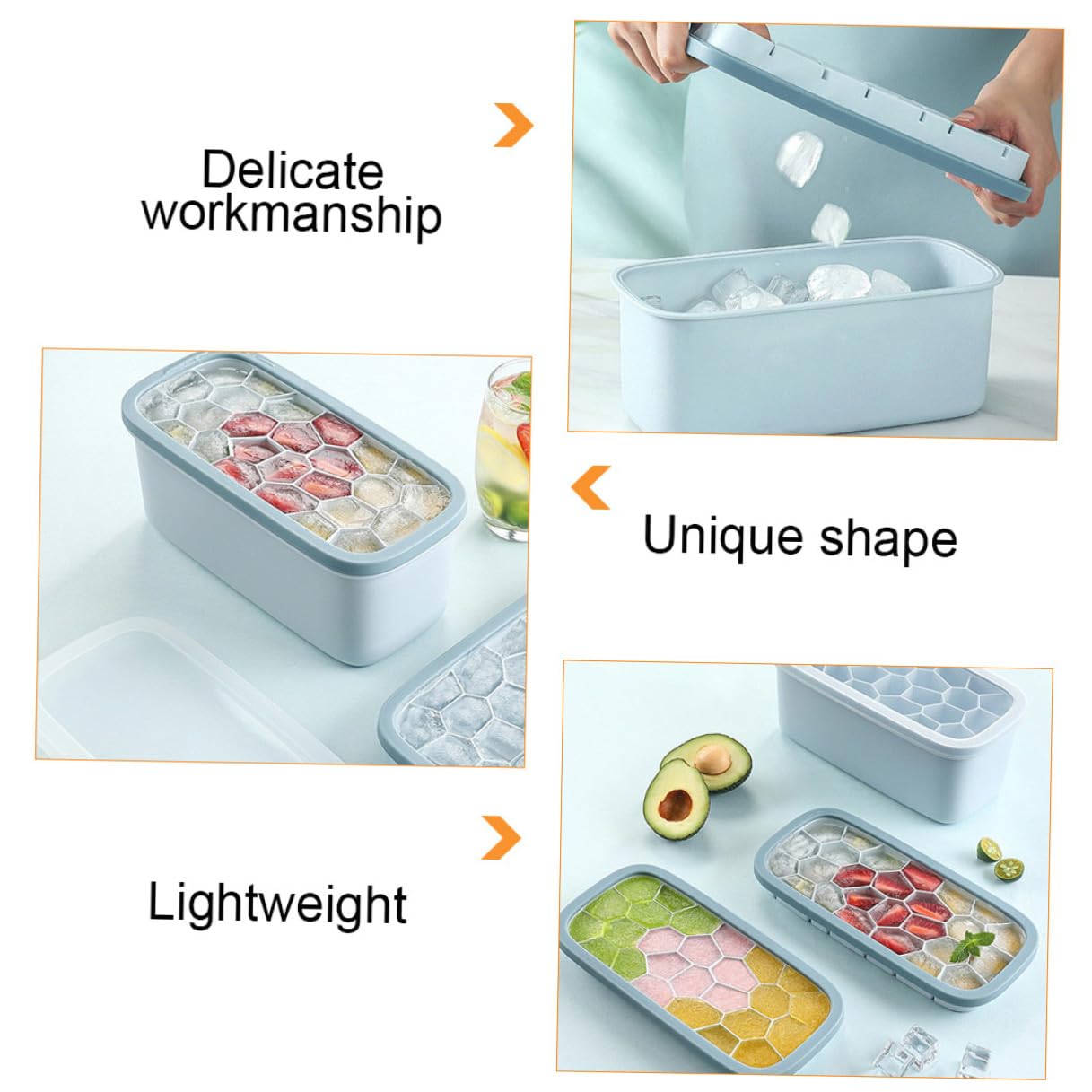 DOITOOL Moule à Glaçons en Silicone avec Couvercles, Forme Douce et Flexible, Couleur Bleu Nordique, Moule Réutilisable pour Glace Maison, la Cuisine,