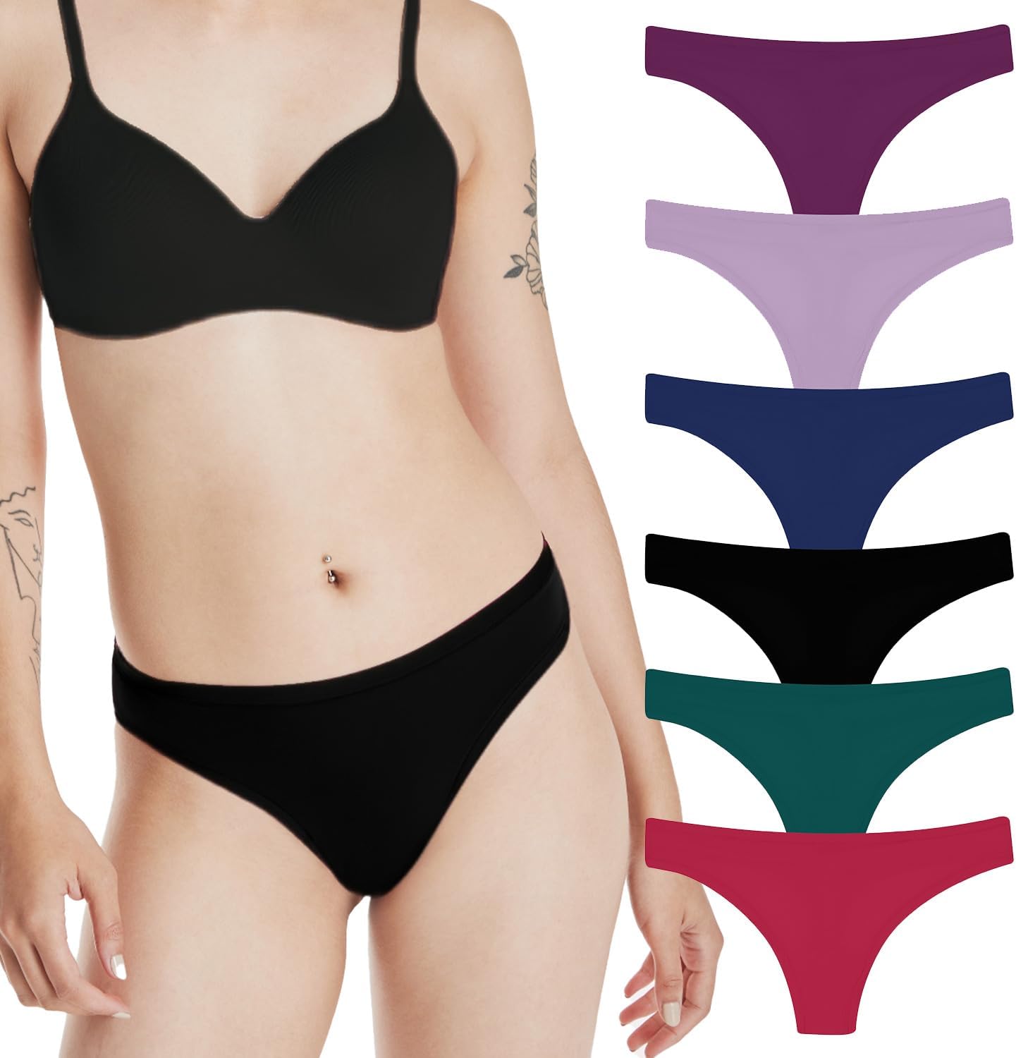 Hanes Premier Women's Underwear Thongs Set, 6-Pack, Luxe Fit No-Show Microfiber Thongs for Women, Moisture-Wicking Panties