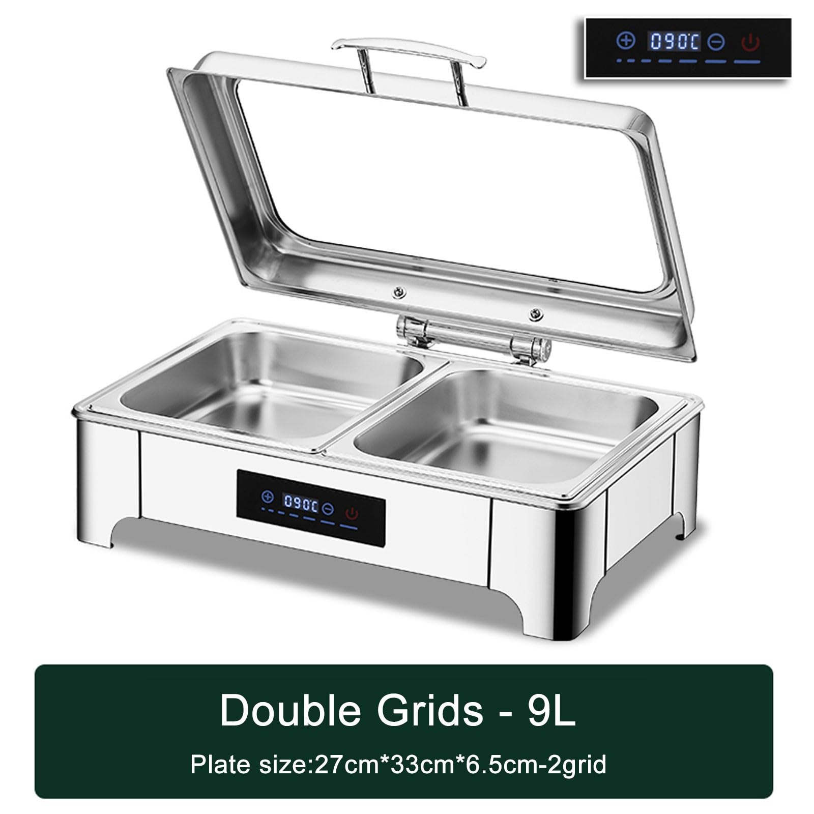 9L Scaldavivande Elettrico per Buffet, Acciaio Inossidabile(1/2) | Chafing Dish Elettrico, Professionale Vassoi Scaldavivande con Touche Intelligente LED, Temperatura Regolabile30-90°C
