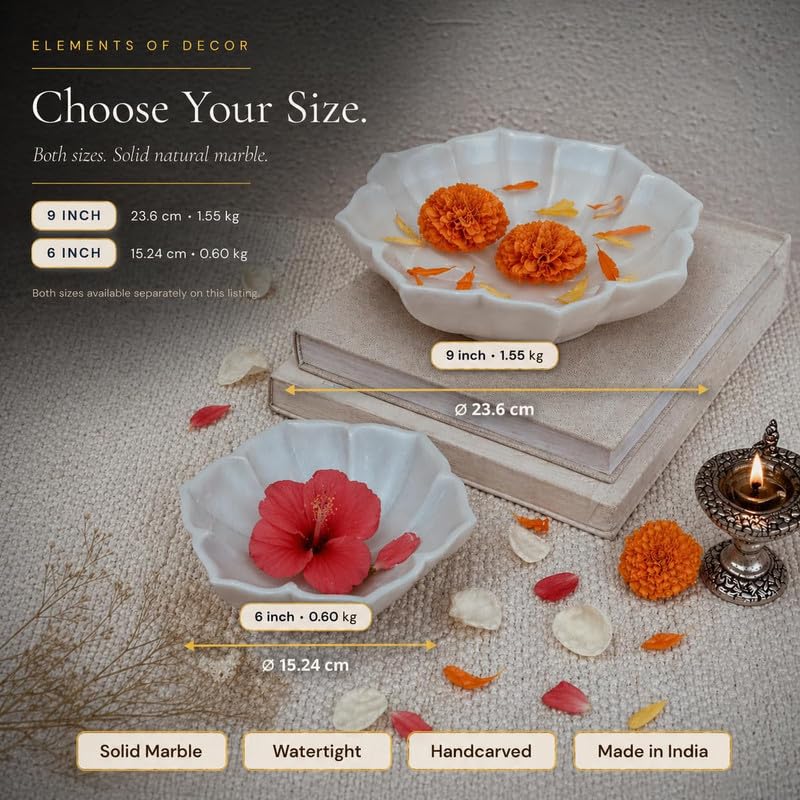 Image of Marble Urli Bowl for Home Decor | Handcrafted Floating Bowl, Decorative Centerpiece for Living Room Table, Luxury Stone Urli Dish, Pooja Decor & Festive Gift Item (Lotus /6 Inch)