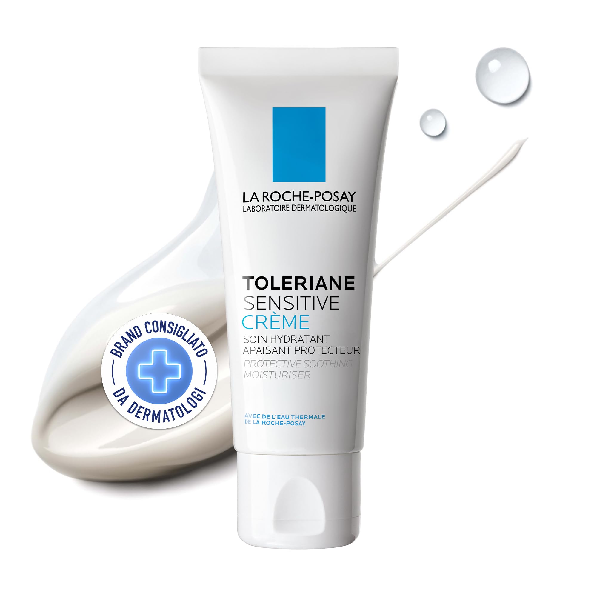 La Roche-Posay Toleriane Sensitive, Crema Viso Idratante, Adatta a Pelli Sensibili, Azione Lenitiva, Fino a 48H di Idratazione, Formula con Glicerina, Vitamina B3, Ceramide, Acqua Termale, 40 ml