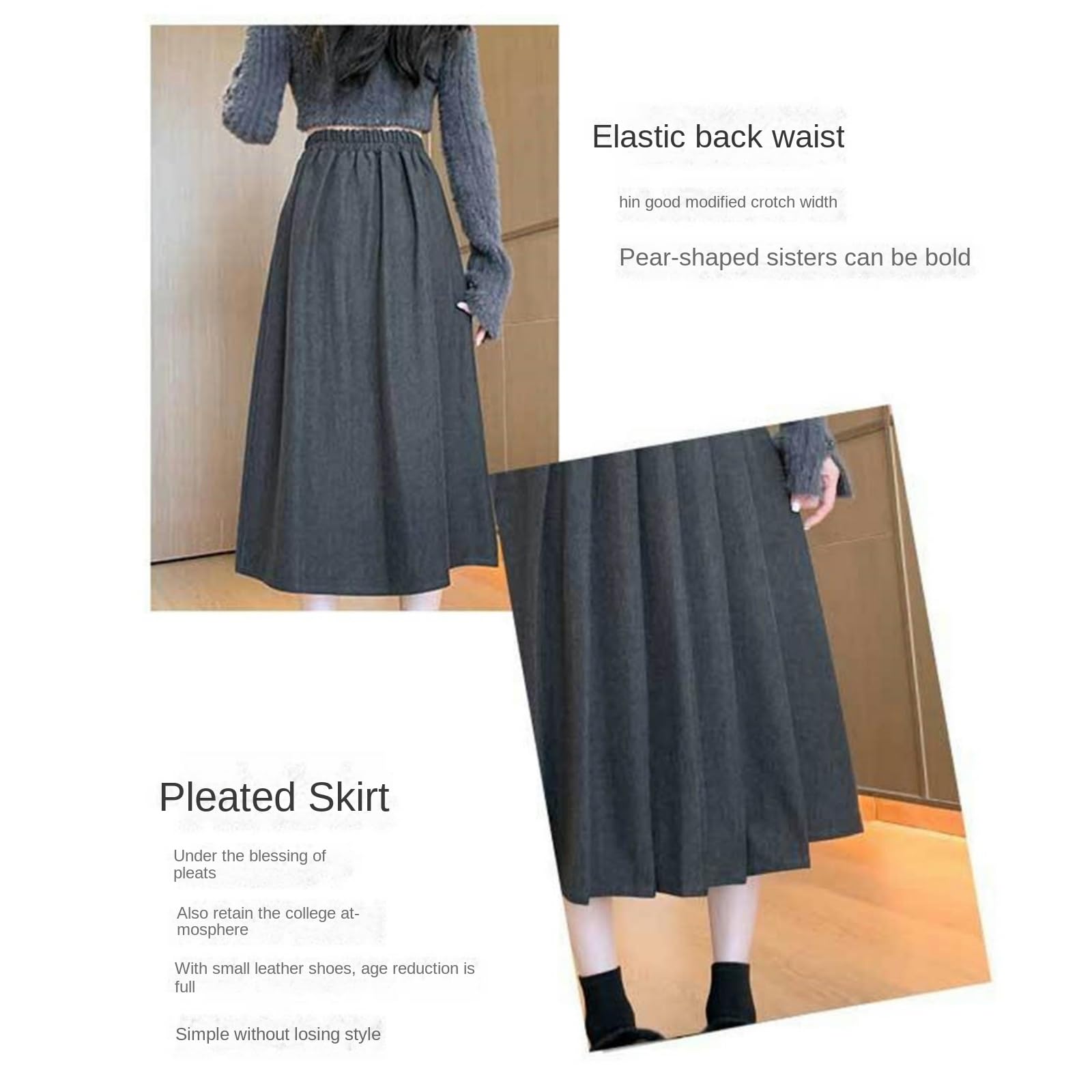 Strickrock Damen Damen Herbst Und Winter Verdickte Faltenrock Hohe Taille Slim Lose Große Größe Elastischer Mittellanger Rock-schwarz (verlängert)-s