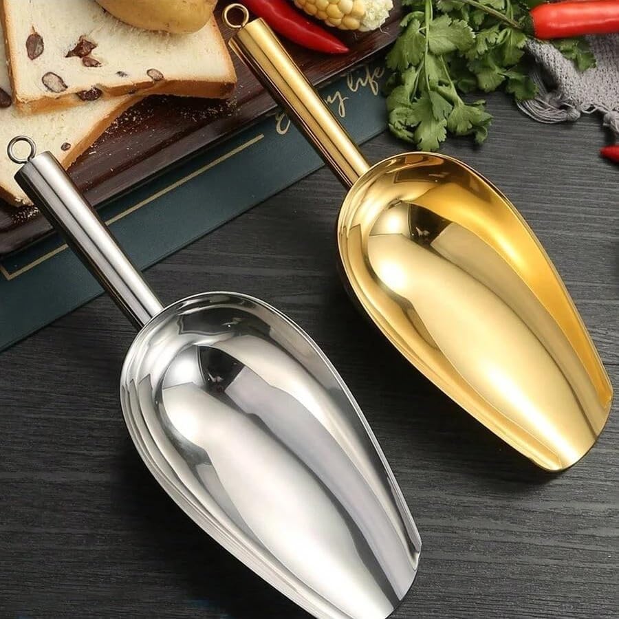 Compatible For Good Compatible For Grips Stainless Steel Flat Bottom Scoop For Ice, Rice, Tea, Sugar, Kitchen Bar Tool(Silver Large)
