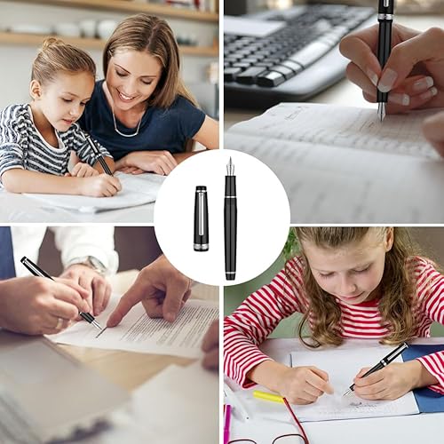 Miniatura 6 de AUAUY Pluma estilográfica, pluma estilográfica negra de escritura suave, pluma de escritura de tinta recargable de 0.015 in, punta extrafina,