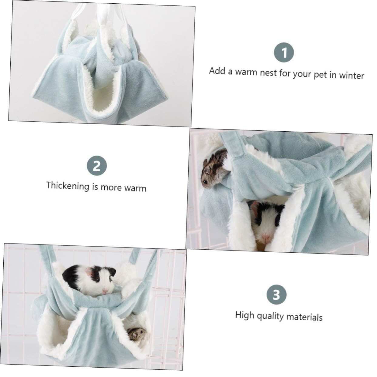 VANZACK 3piezas Hamster Hammock Colgante De Doble Franela para Cama con Ganchos para Hámsters y Roedores Aislante para Invierno y