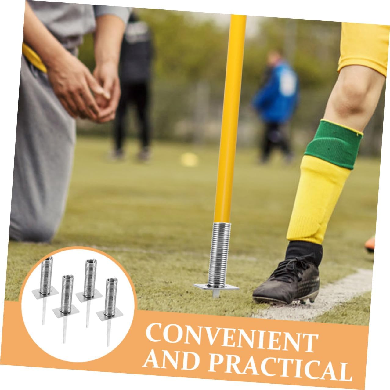 4pcs Soccer Training Ground Stakes Spring-Loaded Football Flagpole Bases Sturdy Ground Spikes for Corner Flag Mounting Outdoor Field Marking Equipment