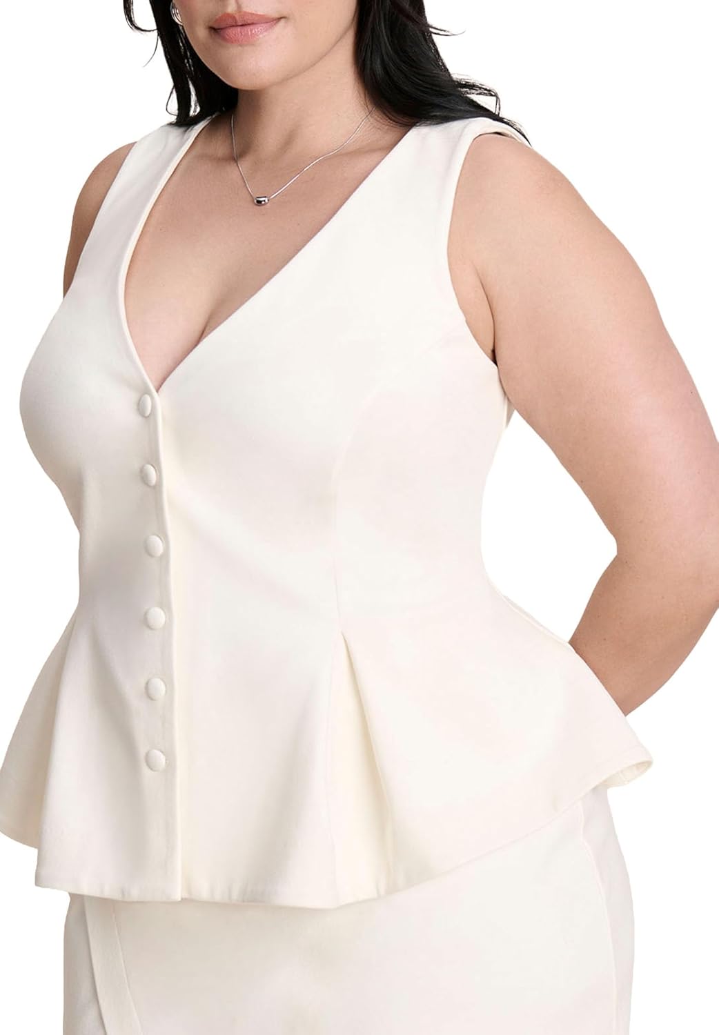 ELOQUII Women's Plus Size Button Up Peplum Vest