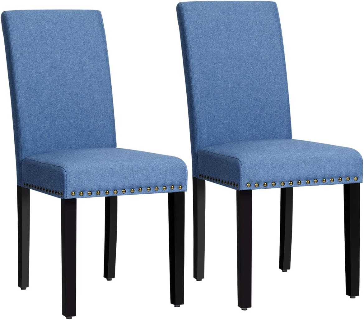 COSTWAY Set of 2 Upholstered Dining Chairs, Linen Fabric High Back